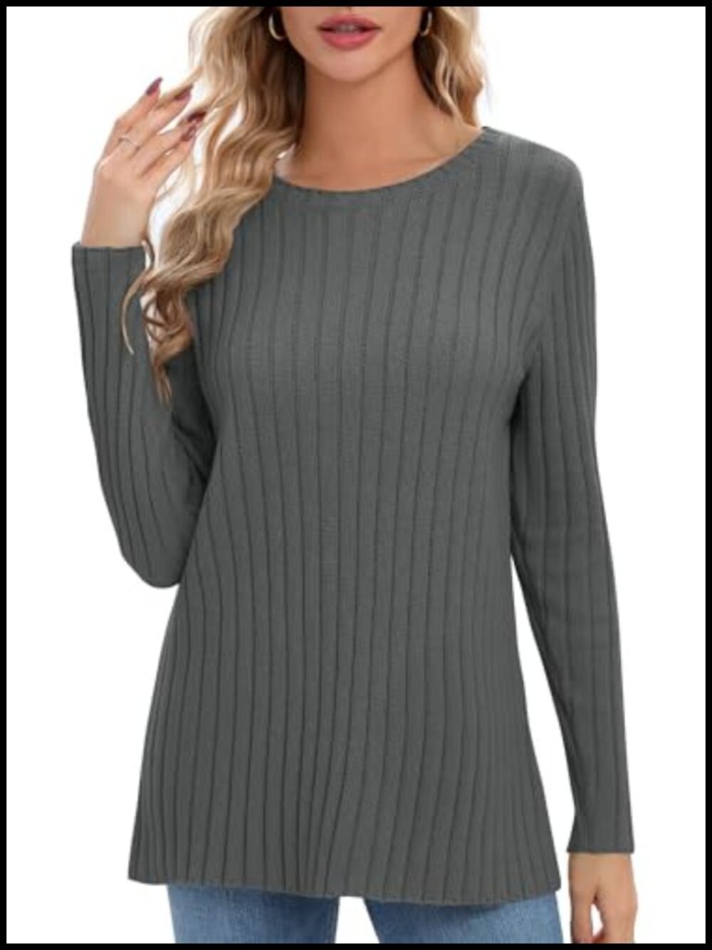 Lightweight Crewneck Pullover Sweater Long Sleeve Knit Top